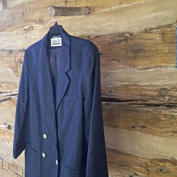 Character Suburbanwear Vintage Navy Double Breasted Linen Blazer Size 16 - Picture 5 of 10